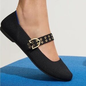 Rothy's Black The Ballet Mary Jane With Gold Tone Eyelets 10.5